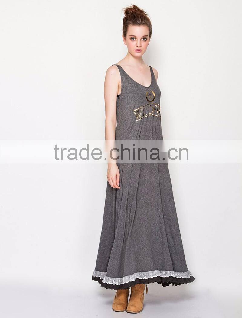 ladies gold printing low back sexy club maxi dress tank style