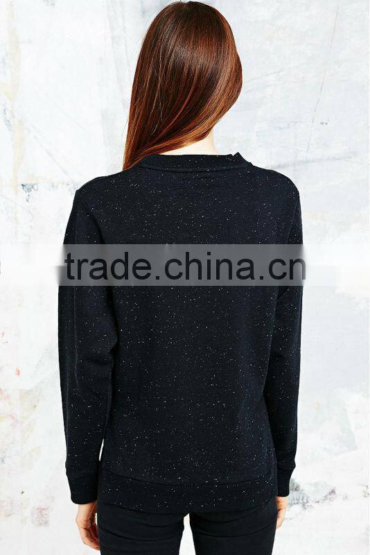 Black fleck frency terry side slit design women pullover sweaters