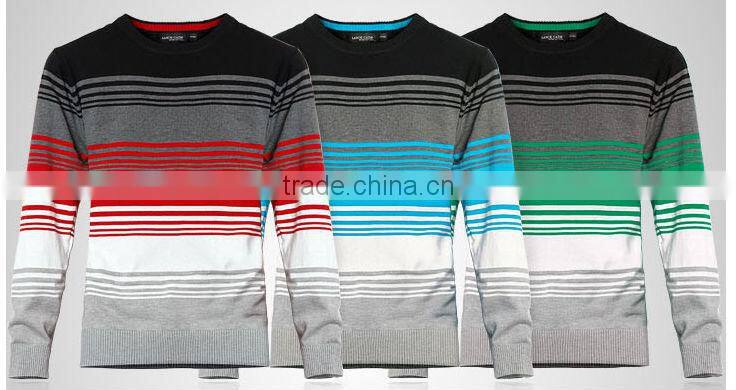 Men Casual Stripe Round Collar Sweaters
