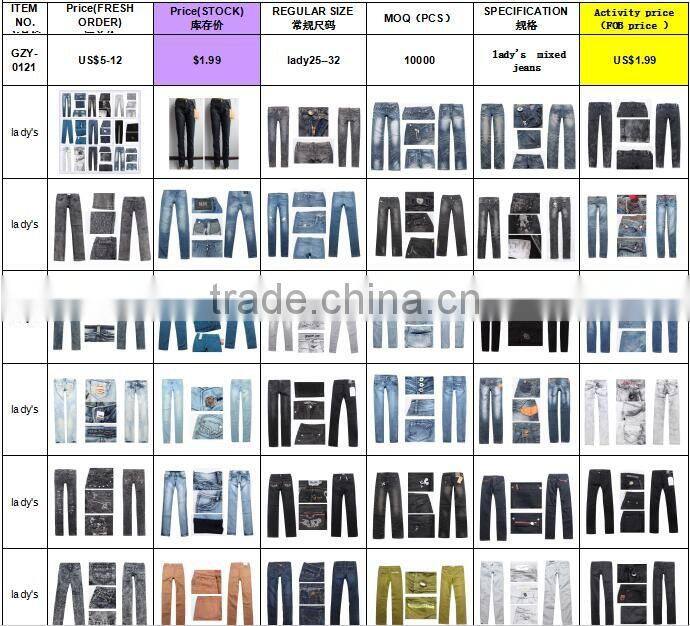 GZY wholesale no name brand jeans mixed designs stock lots