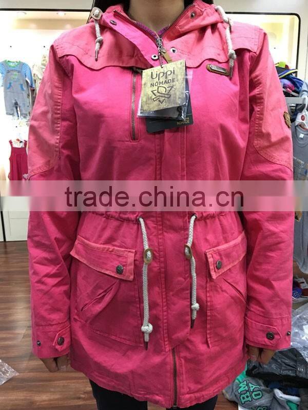 women wind-proof jackets 100%cotton long style stock clothing, stocklots garments
