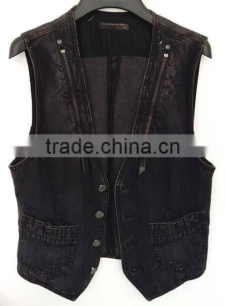 2016 cool women washed black denim waistcoat for Autumn