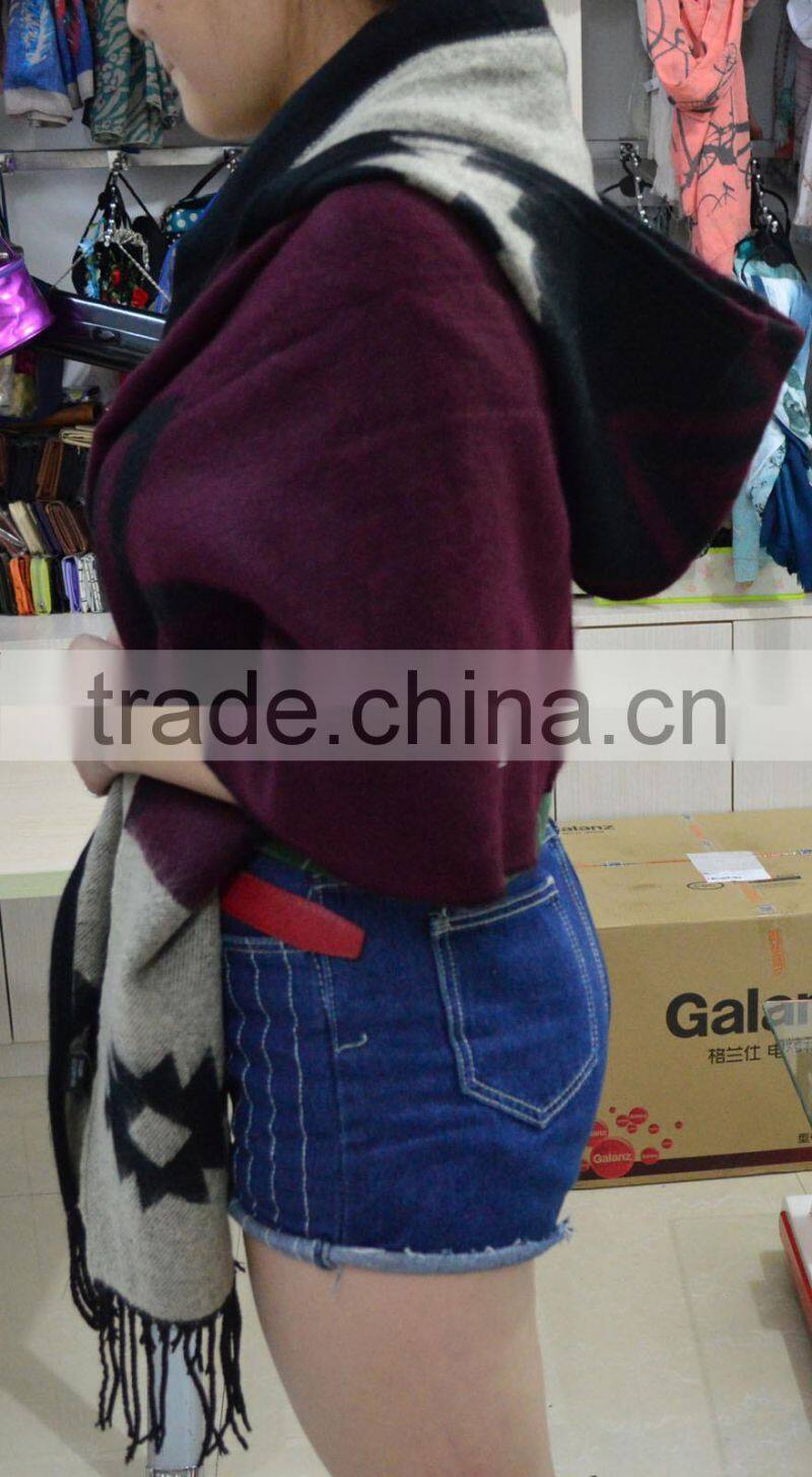 2017 winter the latest knitted acrylic lady new stole with cap