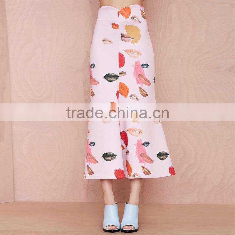 MGOO High Quality Wholesale Women long Skirts With Block Print Midi High Waist Skirts 15146A360