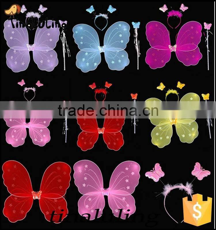 Fancy Girls Party Decorations Kids Butterfly Fairy Wing Red Nylon Butterfly Wings Sets