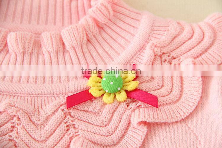 turtleneck collar pink sweaters plain knitted clothes appliqued tiny flower full sleeve winter garments warm