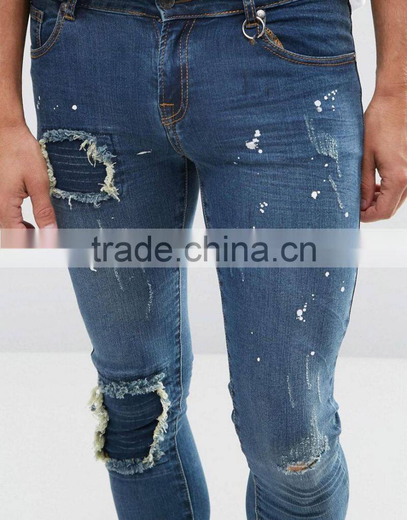 Slim Leg Slim Fit Distressed Moto Jeans for Men