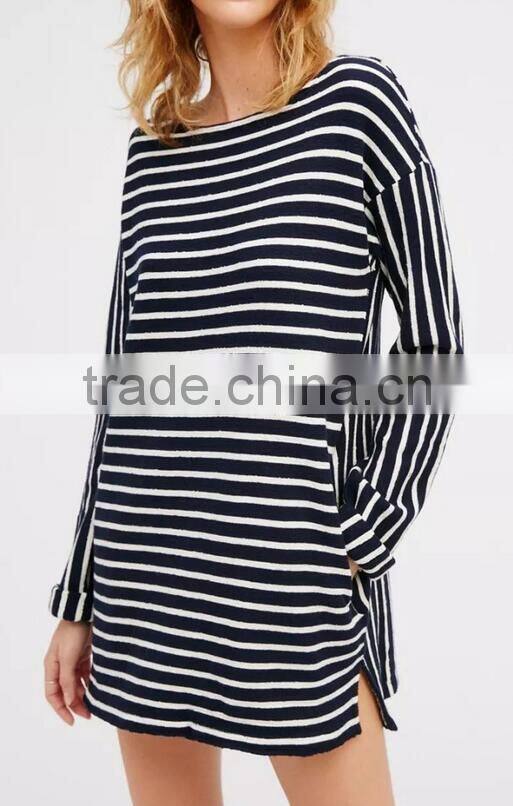 Runwaylover EY2370B Long Style 2017 Ladies Fashion Stripe Loose Blouse