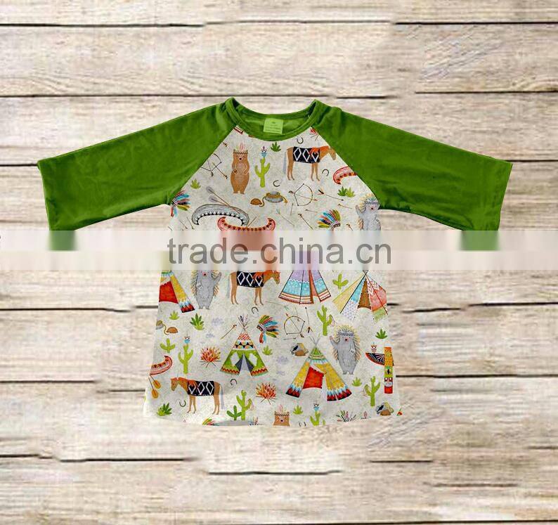 Fancy baby 3/4 sleeve top kids wear boutique clothing baby girls raglan icing shirt