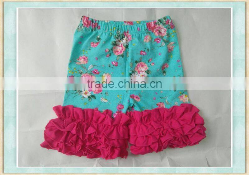 icing shorts baby wholesale froral print girls ruffle green shorts cotton leggings pants