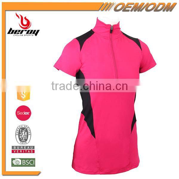 BEROY wholesale women running T-shirt for Gym with Zipper Collar