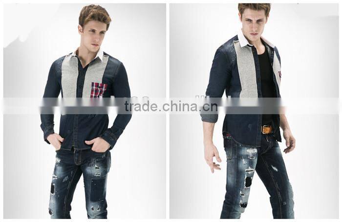 2016 men denim shirts wholesale , men denim casual shirt