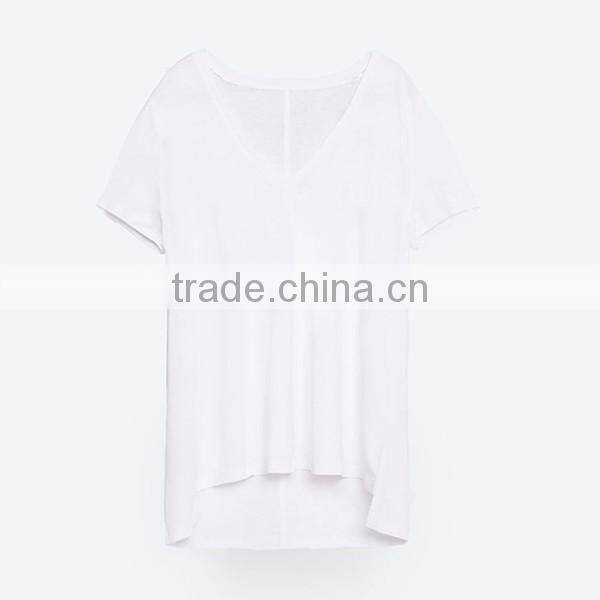 100% cotton V neck t shirt for women wholesale in china