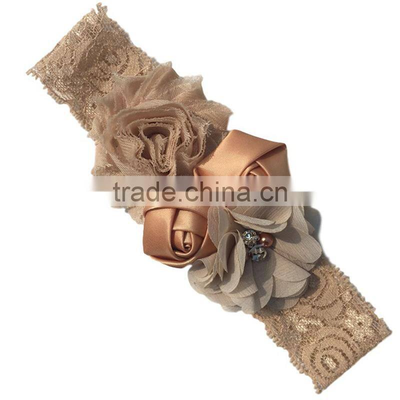 Lace Turban Headbands For Baby Girls Rose Flower Head Wraps M7042901