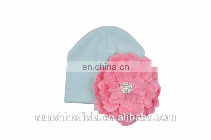 2016 Trendy Newborn Cute Hat Girl Boy Infant Hat Baby Beanies with Elegant Lace Rhinestone Peony Flower