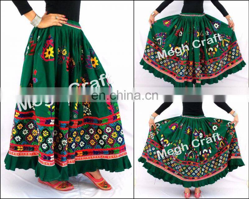 Tribal Ethnic Belly Dance Floral Skirt- Indian old VINTAGE Gujarati kutchi Skirt - Vintage Embroidered Multi boho banjara skirts