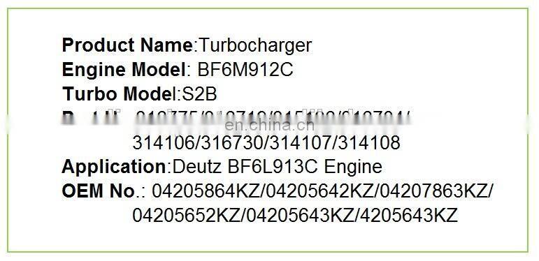 BJAp Deutz Turbocharger BF6M1013E S2A 04205864KZ 04205642KZ 04207863KZ 04205652KZ