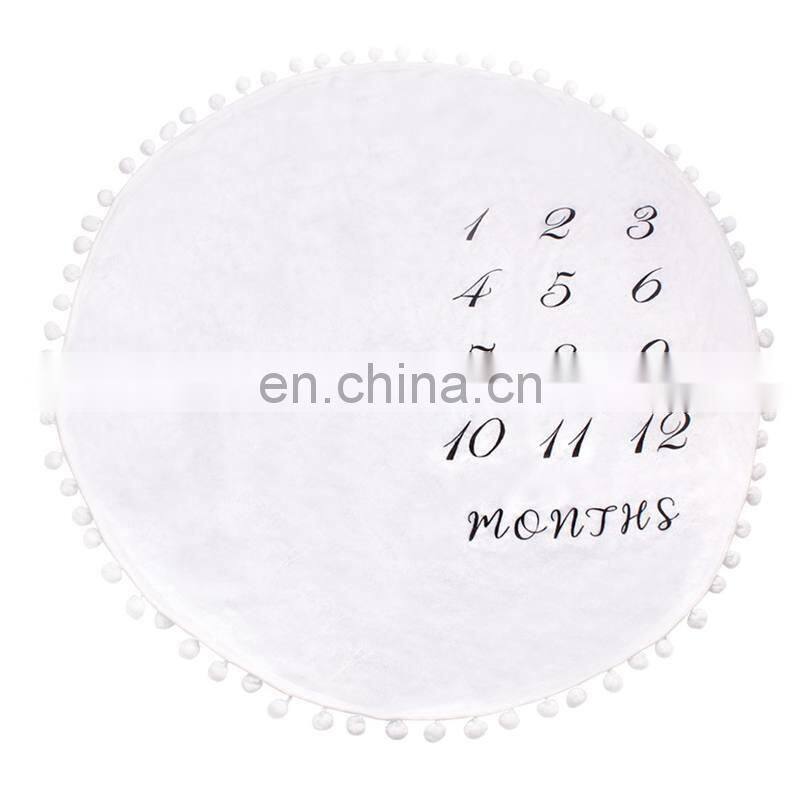 Brand New Baby Monthly Milestone Blanket with felt headband wreath Pom Pom Ball Thick Flannel fleece Round Rug balnket