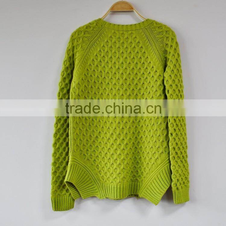 Pure Round Collar Pullover for Lady Olive Green Irregularity Lady Sweater