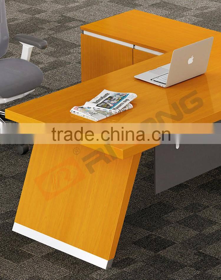 Modern brushing 304 SS frame yellow wooden executive office computer table cpmputer laptop desk