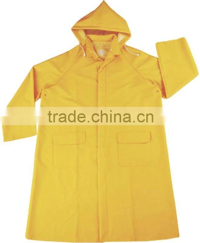 Mens Long Yellow Waterproof PVC Raincoat