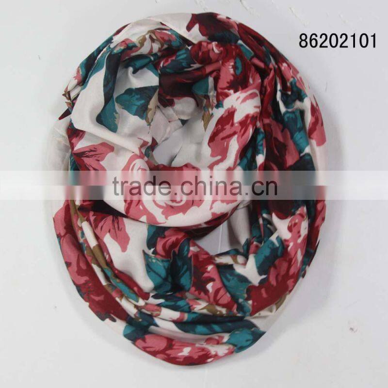 Top Quality Indian Yarn Loop Ring Infinity Scarfs Fashionable Flower Printed Scarf 100 Polyester Scarves