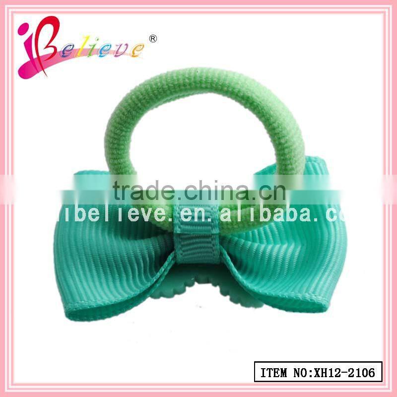 Plastic bow girls ponyholder ribbon bow covered elastic hair bands (XH12-2106)