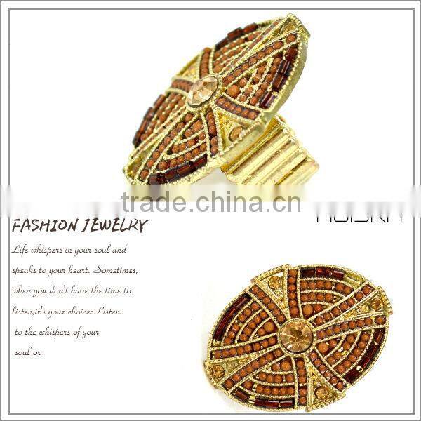 Gold Plated Many Beaded With Crystal Cross Ring