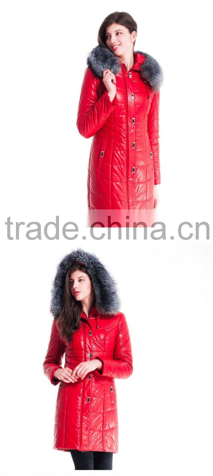 2015 Winter Women Medium Length Slim Fit Coat With Brown Fox Hat Overcoat