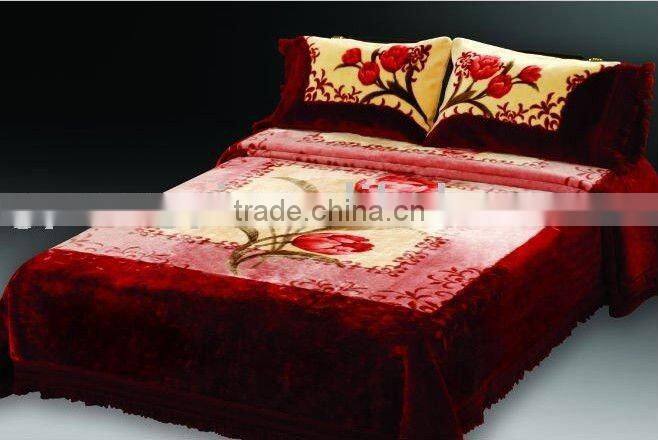 100% polyester Printed and mink 4pcs blanket set