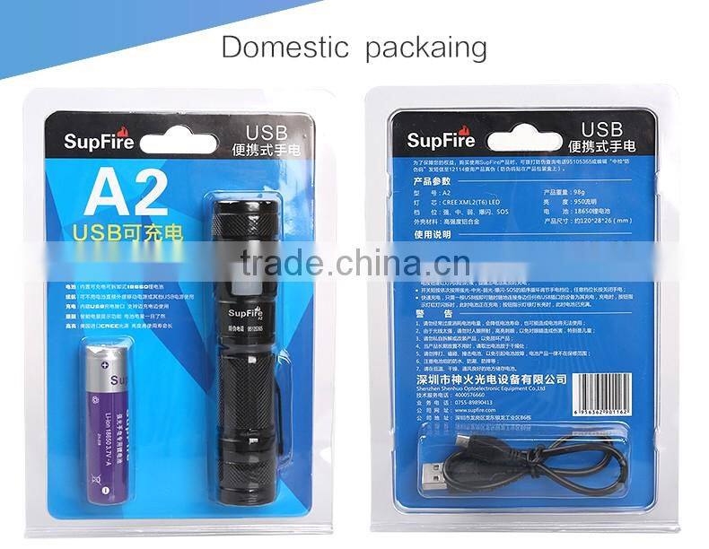 SupFire A2 USB flashlight T6 LED torch focusing flash light