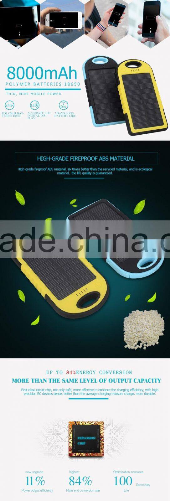 Solar power bank polymer power bank Three proofing Mobile power supply factory OEM 8000mah power bank Charging treasure