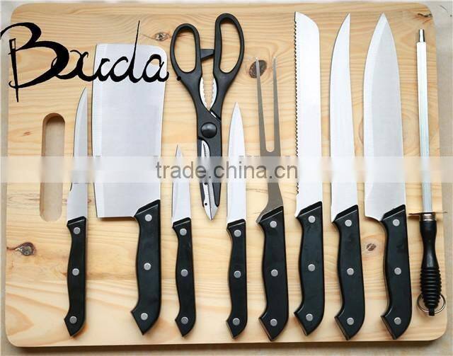 11pcs Household stainless steel kitchen knife set with wooden board BD-KS561