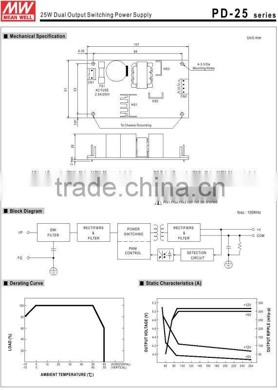 MEANWELL PD-25A 25W Dual Output Switching Power Supply