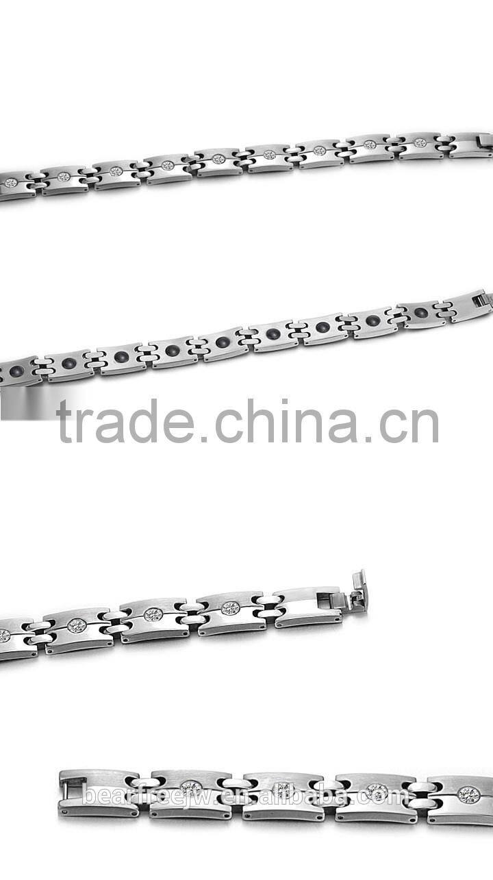 Fashion Accessories Energy Stainless Steel Magnetic Couples Lovers Bracelets with Cubic Zirconia Inlaid