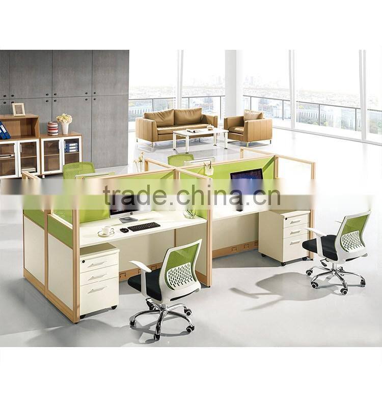 Green and white Cheap office low partition for 4 peason