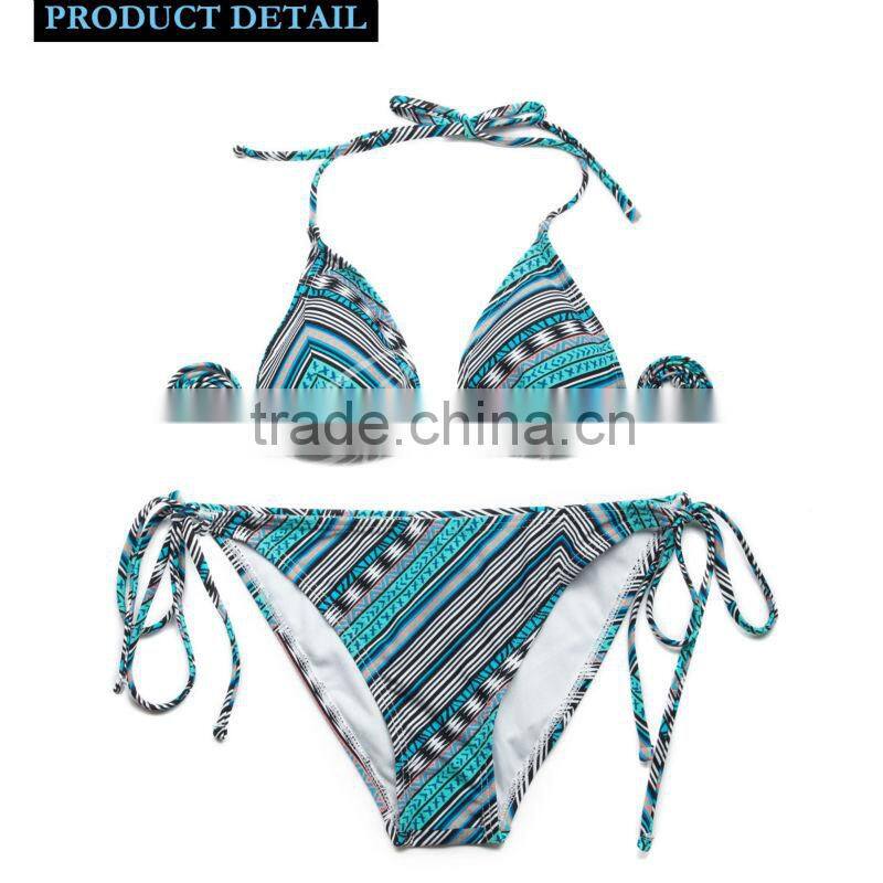 Colloyes New Sexy Bikini Swimwear 2016 Ethnic Foil Triangle Top with Classic Cut Bottom
