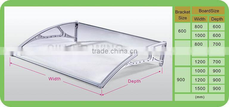 Environmental friendly rain protect door canopy awning cover with platic awning brackets and polycarbonate canopy