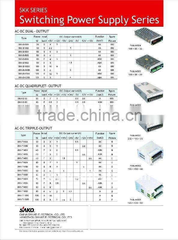 100W dual output switching power supply