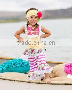 Yiwu koya christmas Stripes Outfit Kids Winter Boutique Giggle Moon Remake outfit with pant Ruffle adorable Baby Girl Outfit