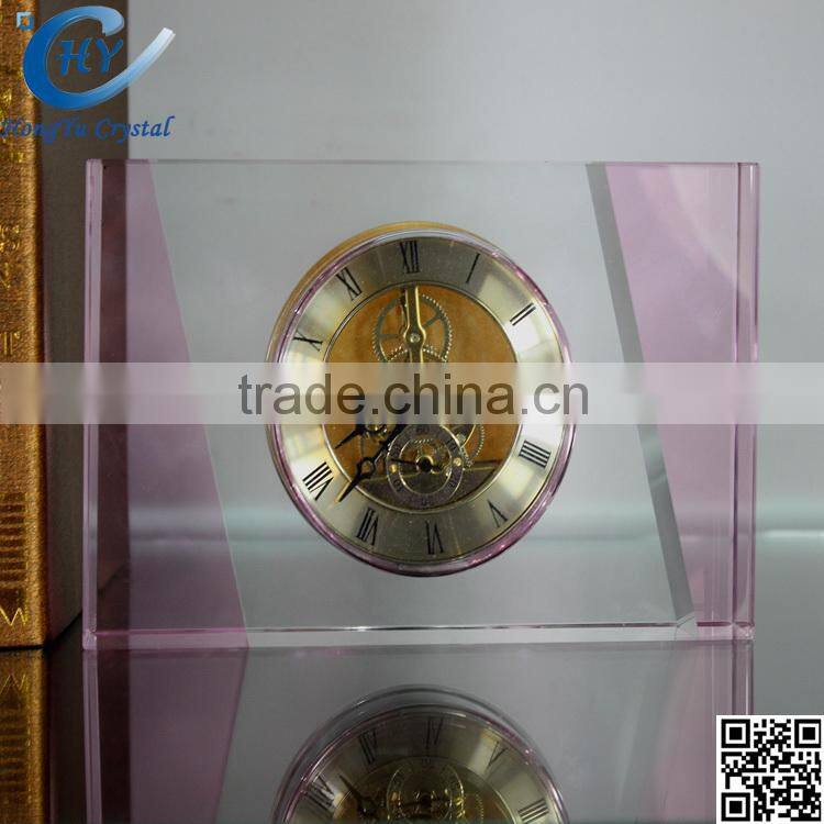 pink clear good quality wholesale crystal desk clock for wedding favor