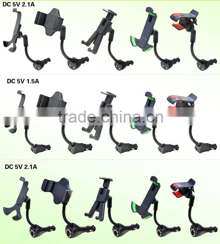 Dual USB 5V 2.1A clip mobile phone car holder with charging