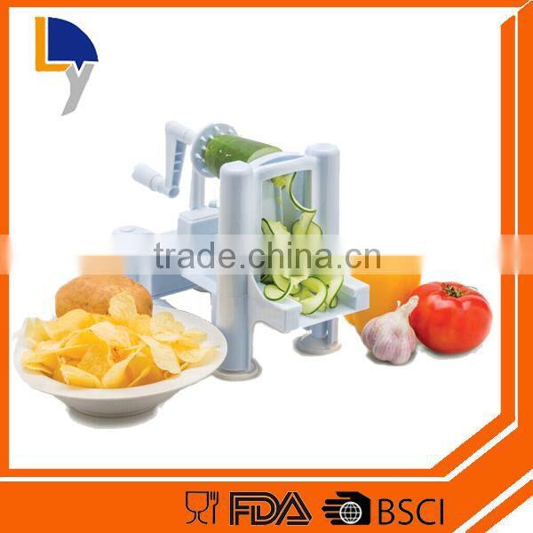 Multifunction Easy-to-use Hand Operated Plastic Spiral Fruit Slicer with Tri-Blade