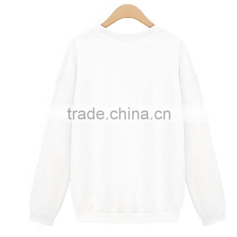 2015 Spring Women Casual Cute White Owl Animal Print Beading Hoodies Pullover Plus Size M-XL