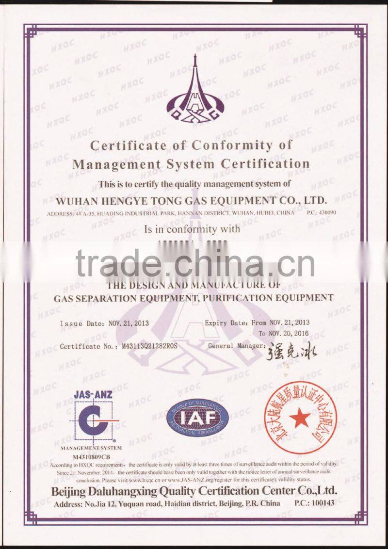 PSA oxygen plant for purity 99.5