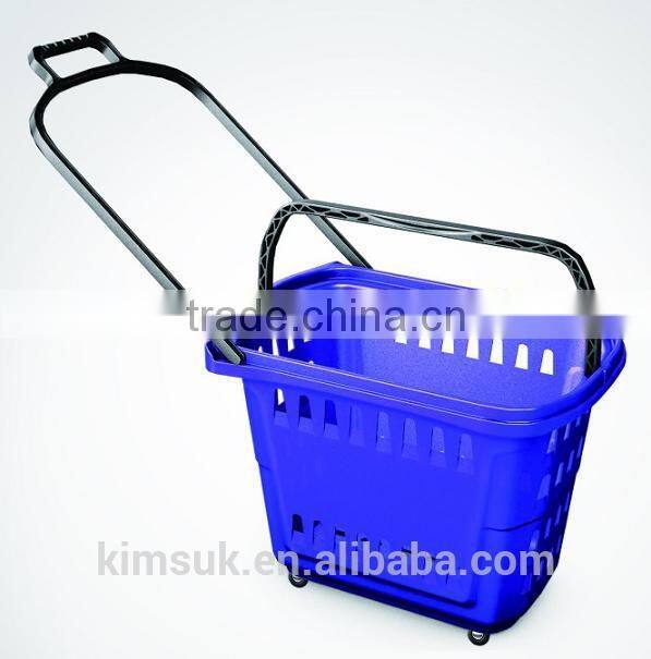 Supermarket Plastic shopping basket with wheels