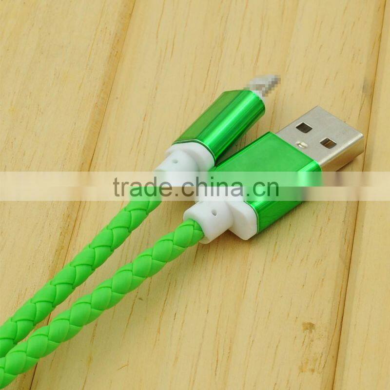 wholesale pngxe new design multi-color leather braided usb cable for iPhone