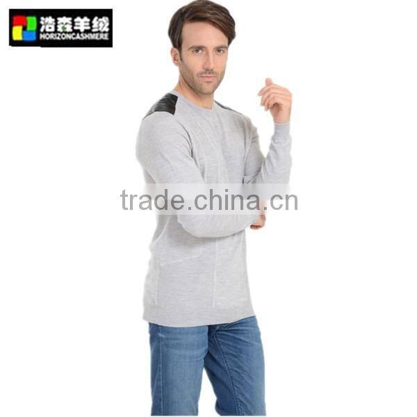 Delicate Print Cashmere Pullover Sweater, Plain Grey Round Neck Sweater