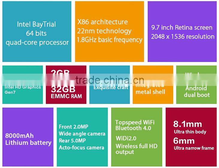 Vido M9i Tablet PC 9.7" Dual Boot Intel Quad Core 2GB 32GB OTG WIDI Camera 8000mAh