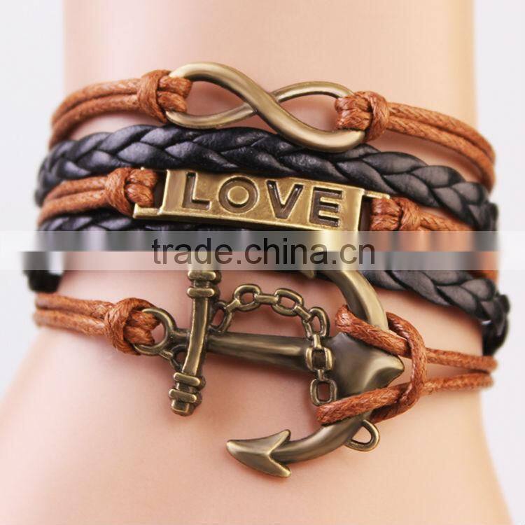 MYLOVE 5 colors in stock love bracelets & bangles braided leather jewelry MLBZ017
